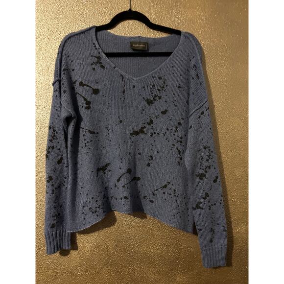 Wooden Ships GoblinCore Grunge Distressed Scandinavian Blue Splatter Sweater - Picture 1 of 16